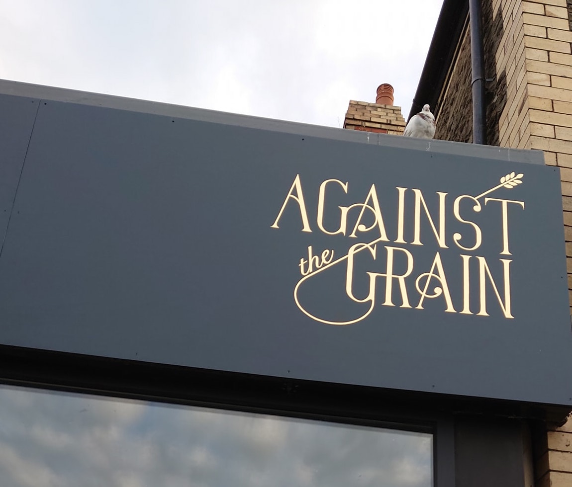 Against the Grain signage on Merthyr Road, Whitchurch